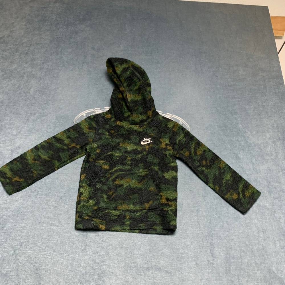 Nike Fleece Hoodie Toddler Kids 3T Green Black‎ Camouflage Swoosh Logo Pullover